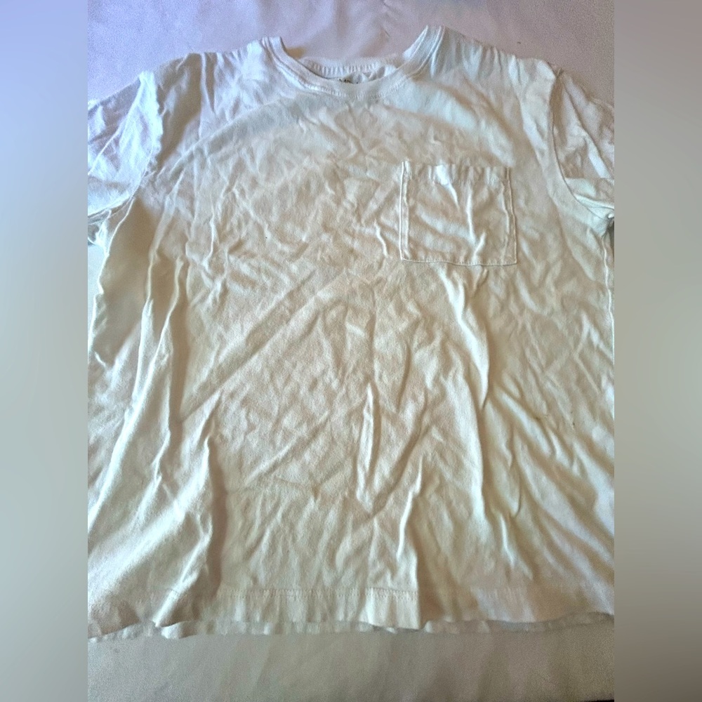 Plain white basic tee, with front pocket